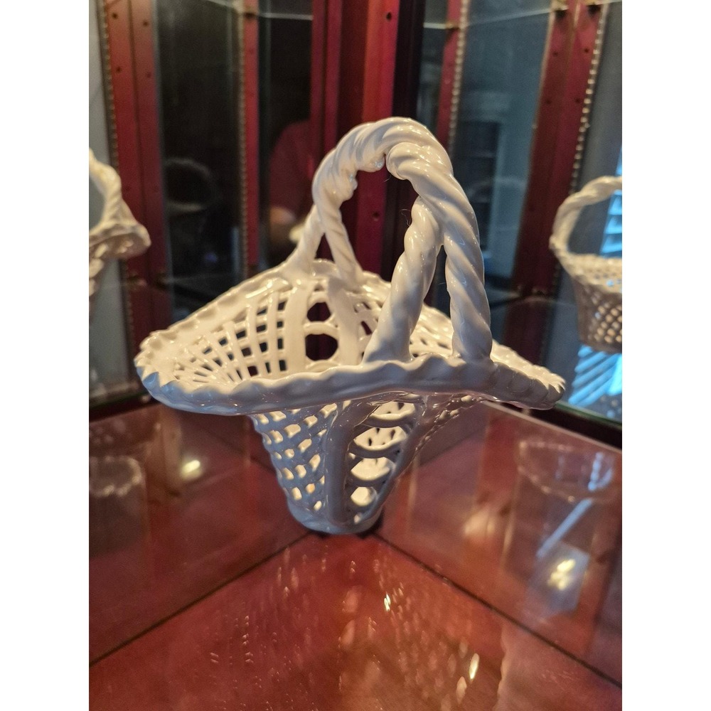 Mikasa Ceramic Basket Home Decor OS White Lattice Weave Portugal‎ Vintage 80s